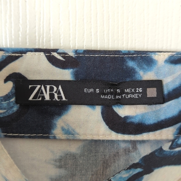 Zara Tie Dyed & Paisley Printed Square Neck Ruched Side Tank Top Blue Beige S - Picture 4 of 10